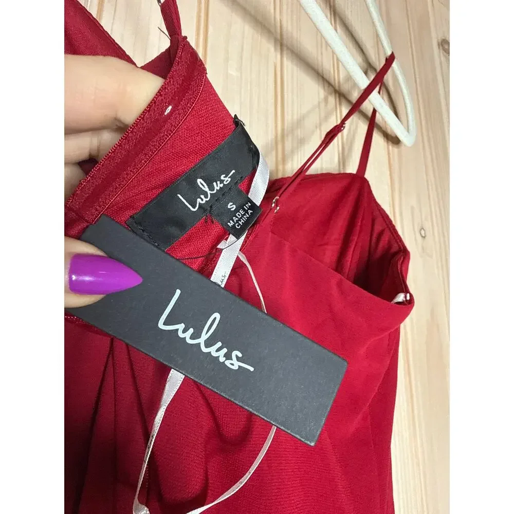 NWT Lulus Cause for Commotion Red Pleated Bustier Maxi Dress Gala Banquet Size S